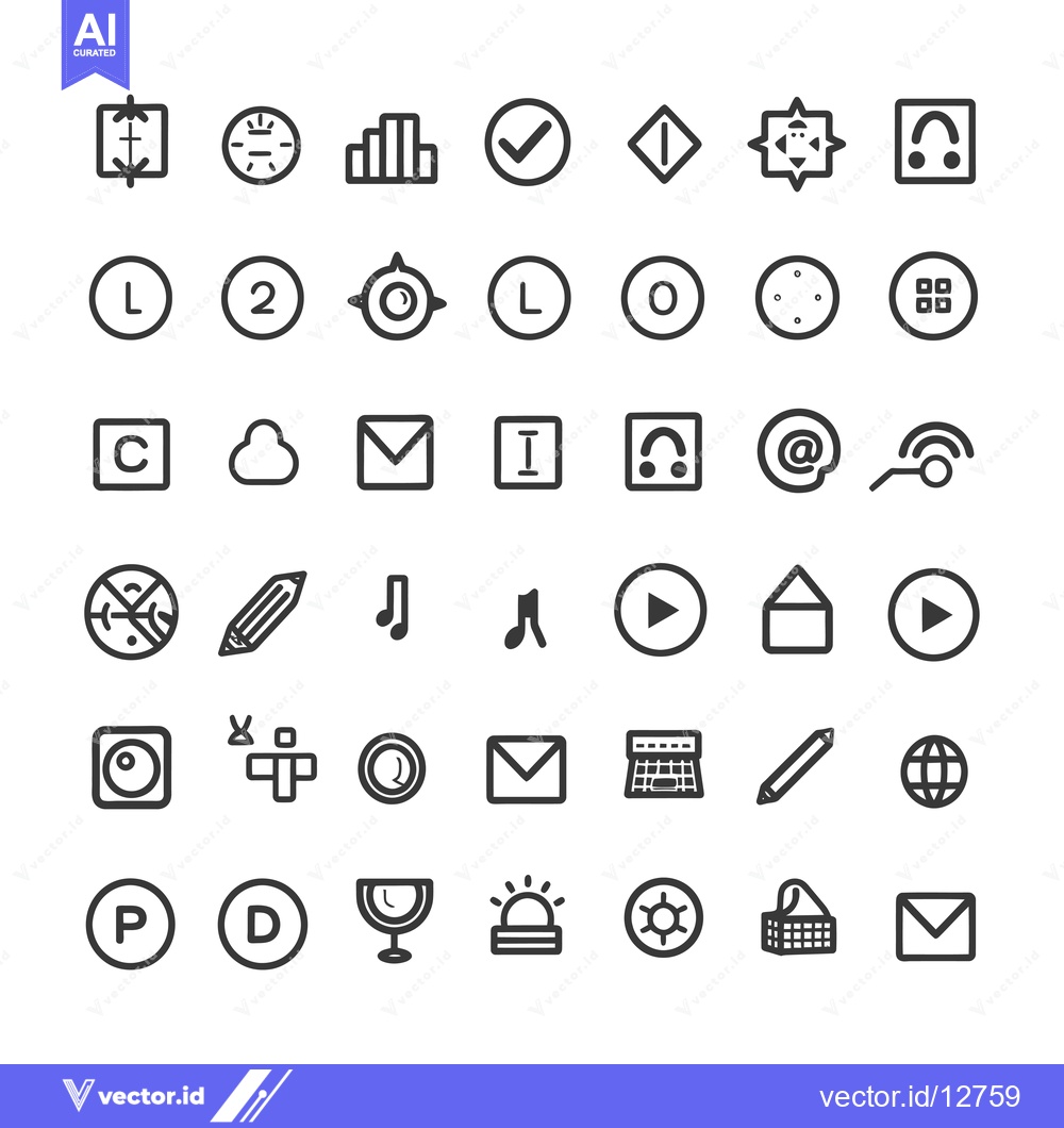 Premium Vector dari A Collection of 48 Black and White Line Icons
