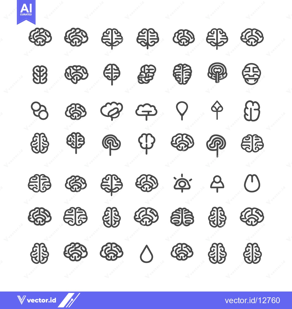 Premium Vector dari A Collection of 48 Brain-Themed Icons Featuring Variations in Style an