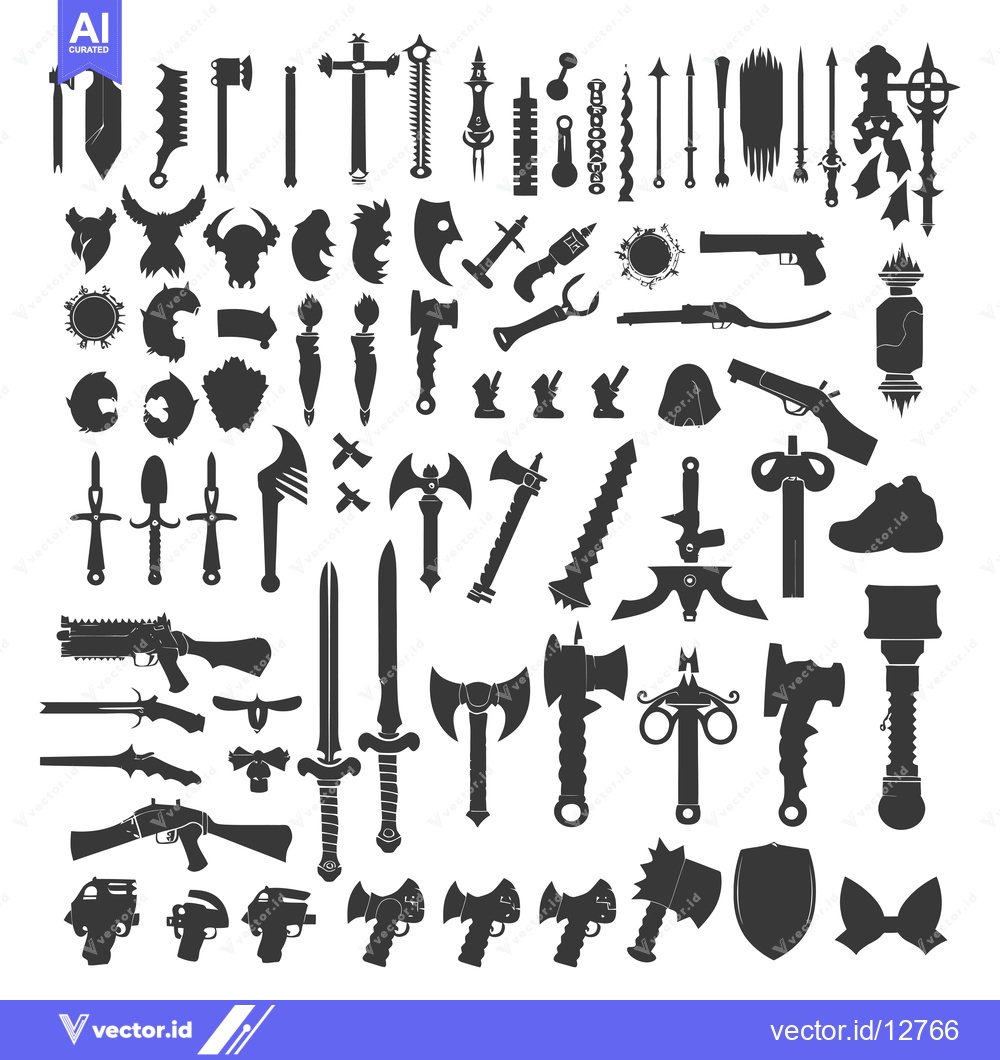 Premium Vector dari A Collection of 48 Unique Weapon Silhouettes