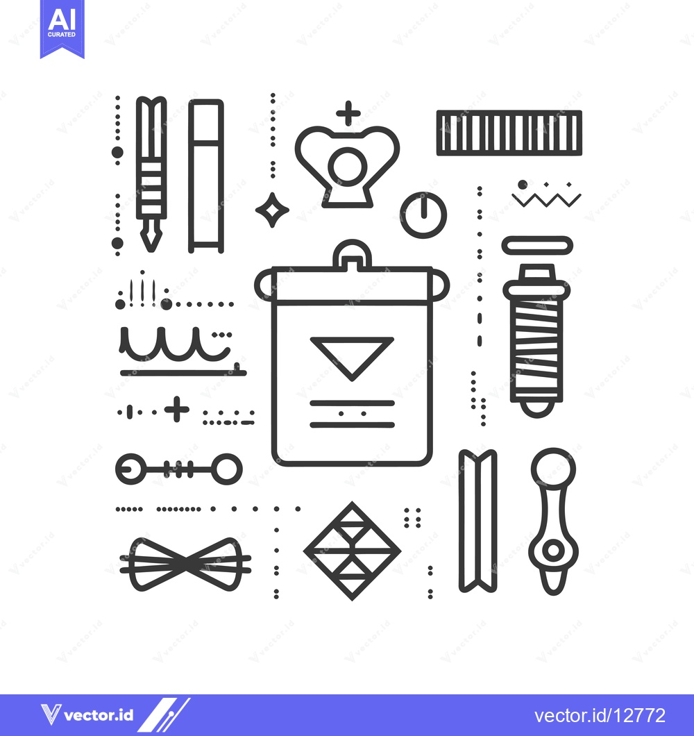 Premium Vector of A Collection of Abstract Geometric Shapes and Icons in Black and White