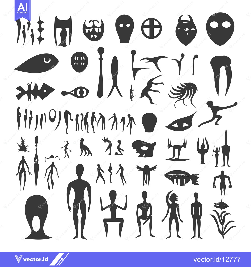 Premium Vector of A Collection of Abstract Silhouettes Depicting Humanoid and Animal For