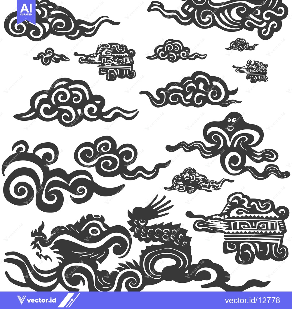 Premium Vector dari A Collection of Abstract Swirling Clouds and Dragons