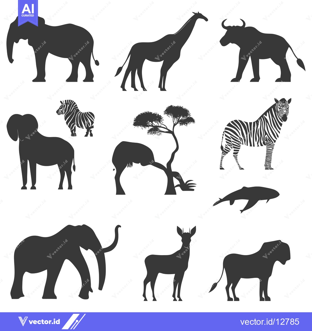 Premium Vector of A Collection of African Animals in Silhouette Form