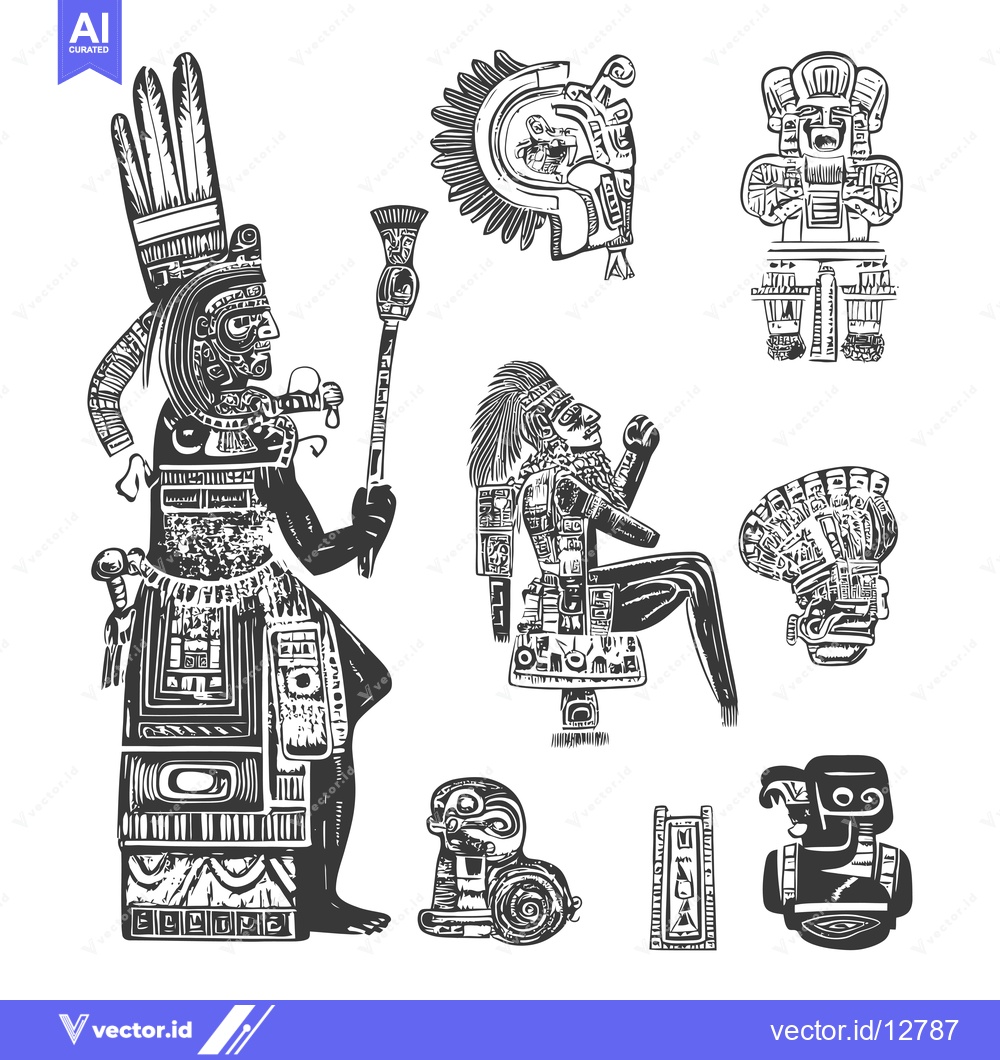 Premium Vector dari A Collection of Ancient Aztec Statues and Figures
