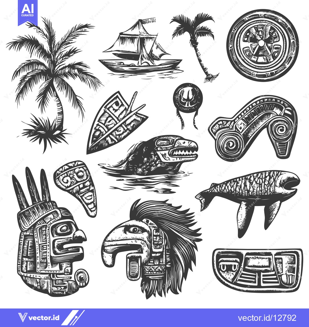 Premium Vector dari A Collection of Ancient Mayan and Aztec Art and Cultural Elements