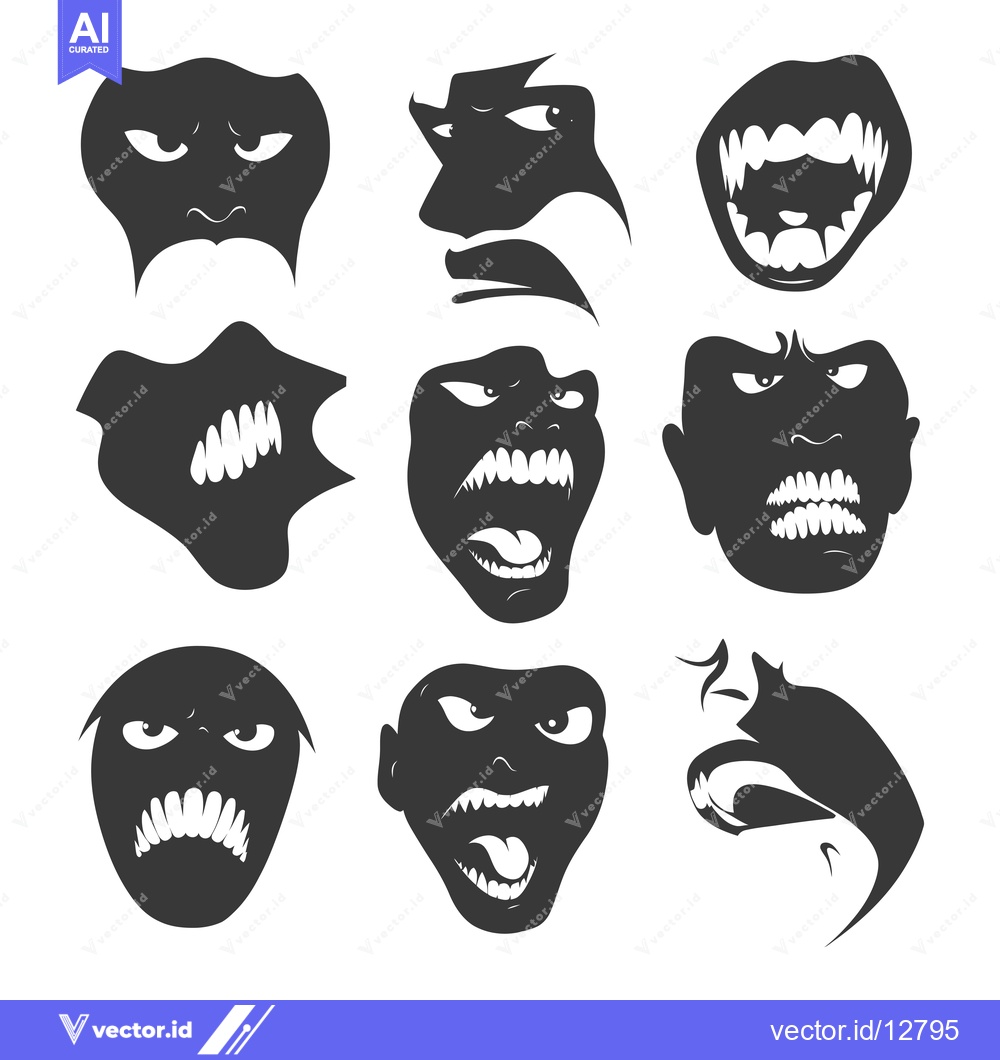 Premium Vector dari A Collection of Angry and Ferocious Cartoon Faces
