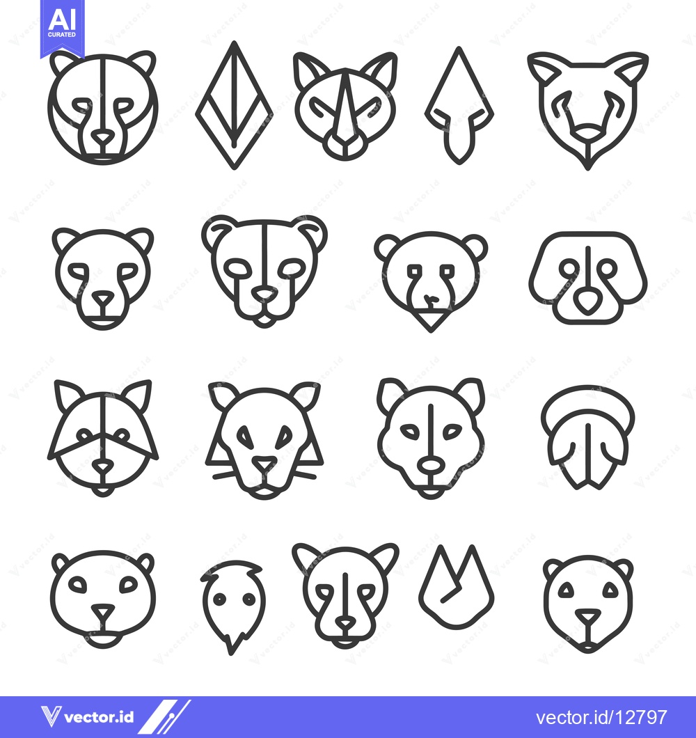 Premium Vector dari A Collection of Animal Head Icons in Line Art Style