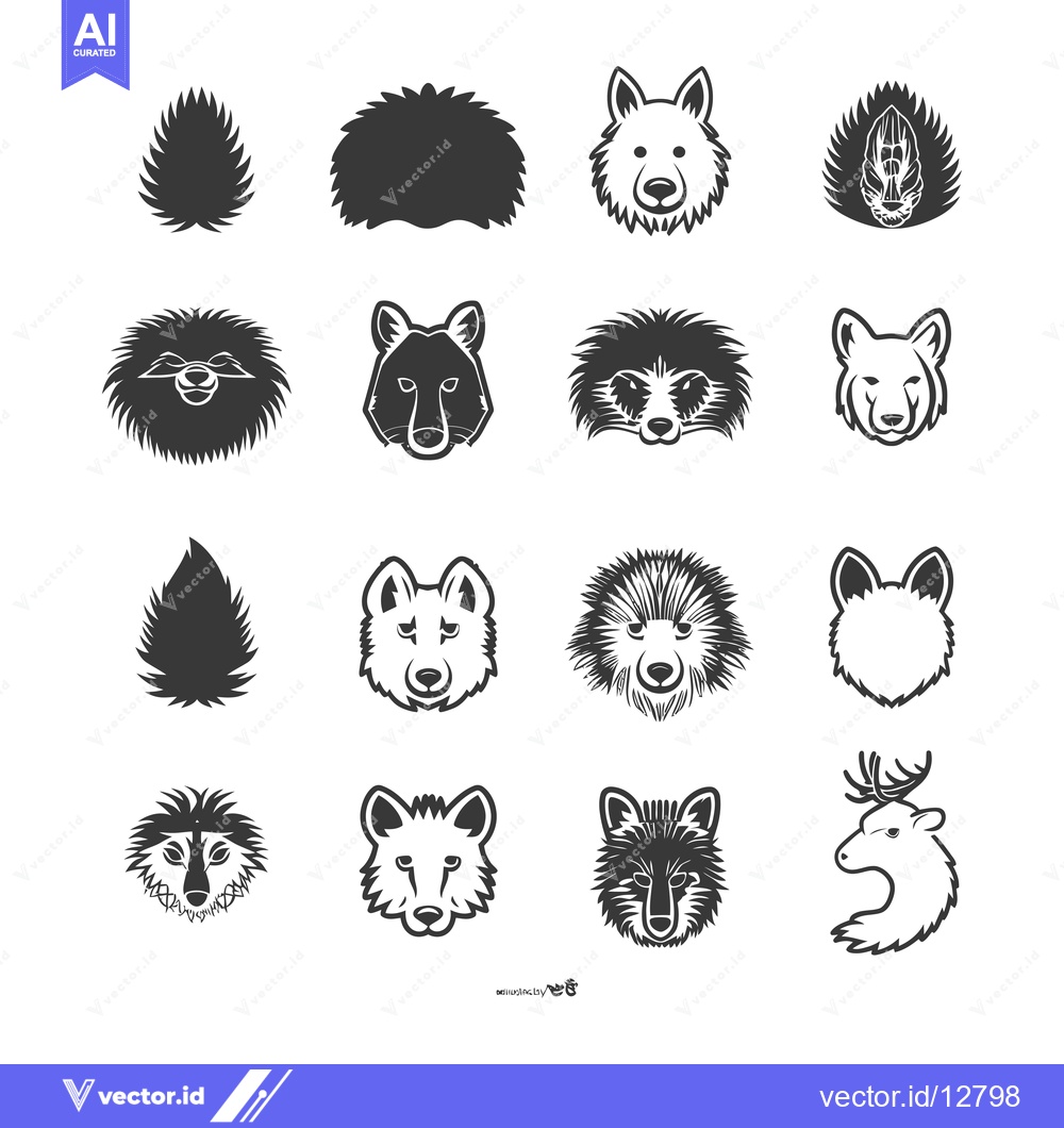 Premium Vector dari A Collection of Animal Head Icons with Spiky Fur and Horns