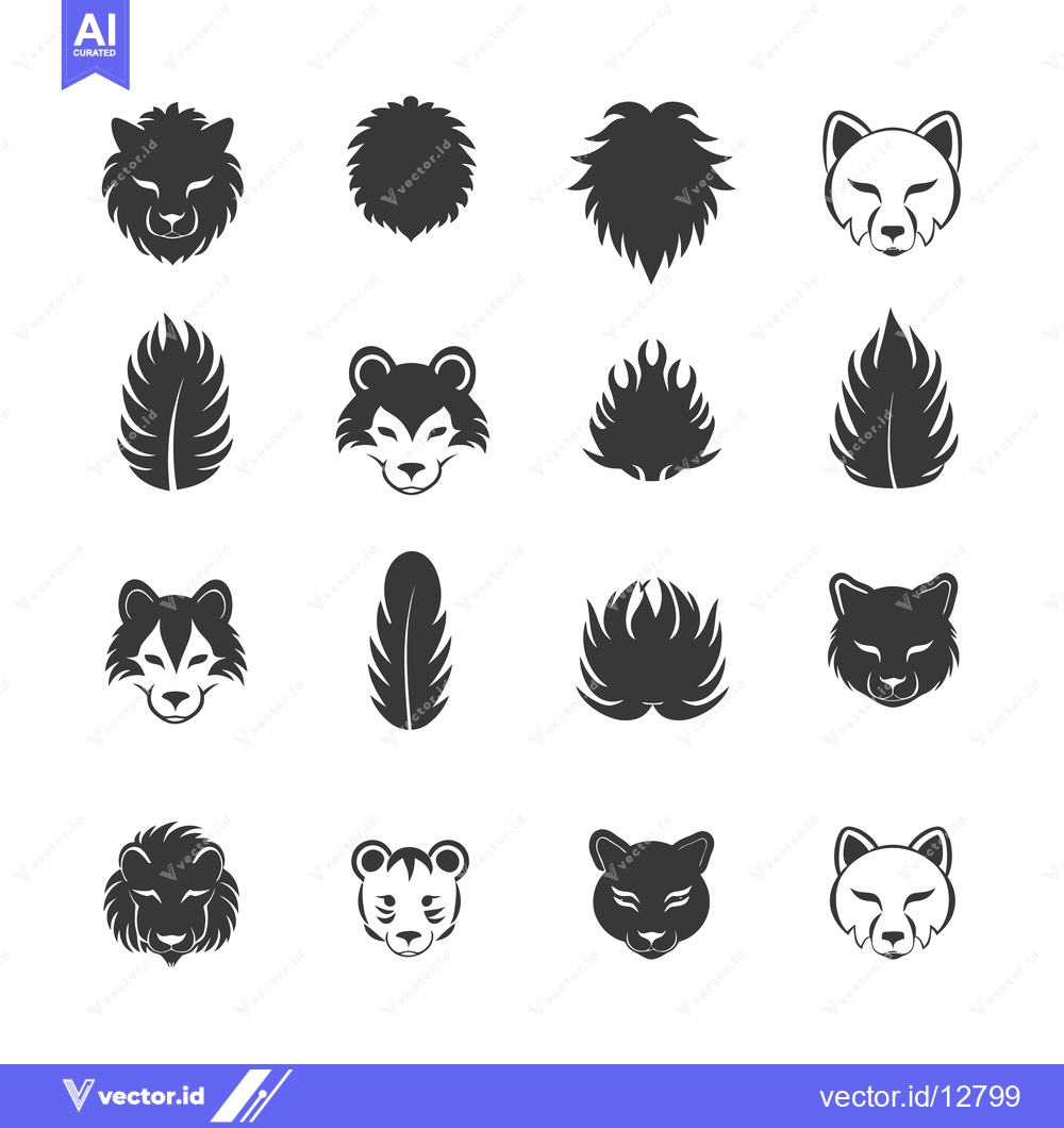 Premium Vector dari A collection of animal head silhouettes with various hair and mane sty