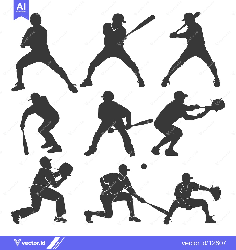 Premium Vector of A Collection of Baseball Player Silhouettes in Various Poses
