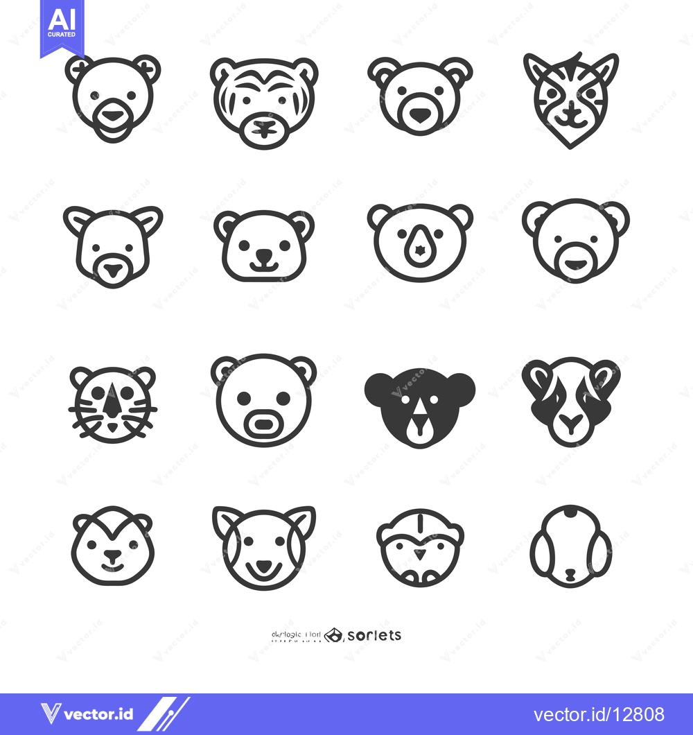 Premium Vector dari A Collection of Bear and Tiger Animal Icons in Black and White