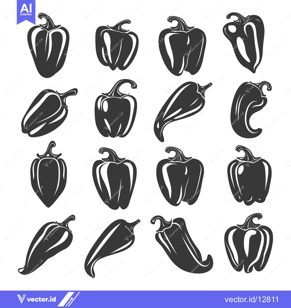 Premium Vector dari A Collection of Bell Pepper Silhouettes in Different Positions