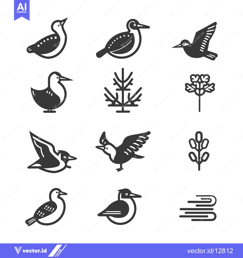 Premium Vector of A Collection of Bird and Plant Icons in a Minimalist Style