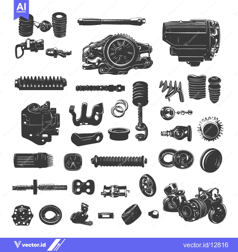 Premium Vector dari A Collection of Black and White Automotive Parts