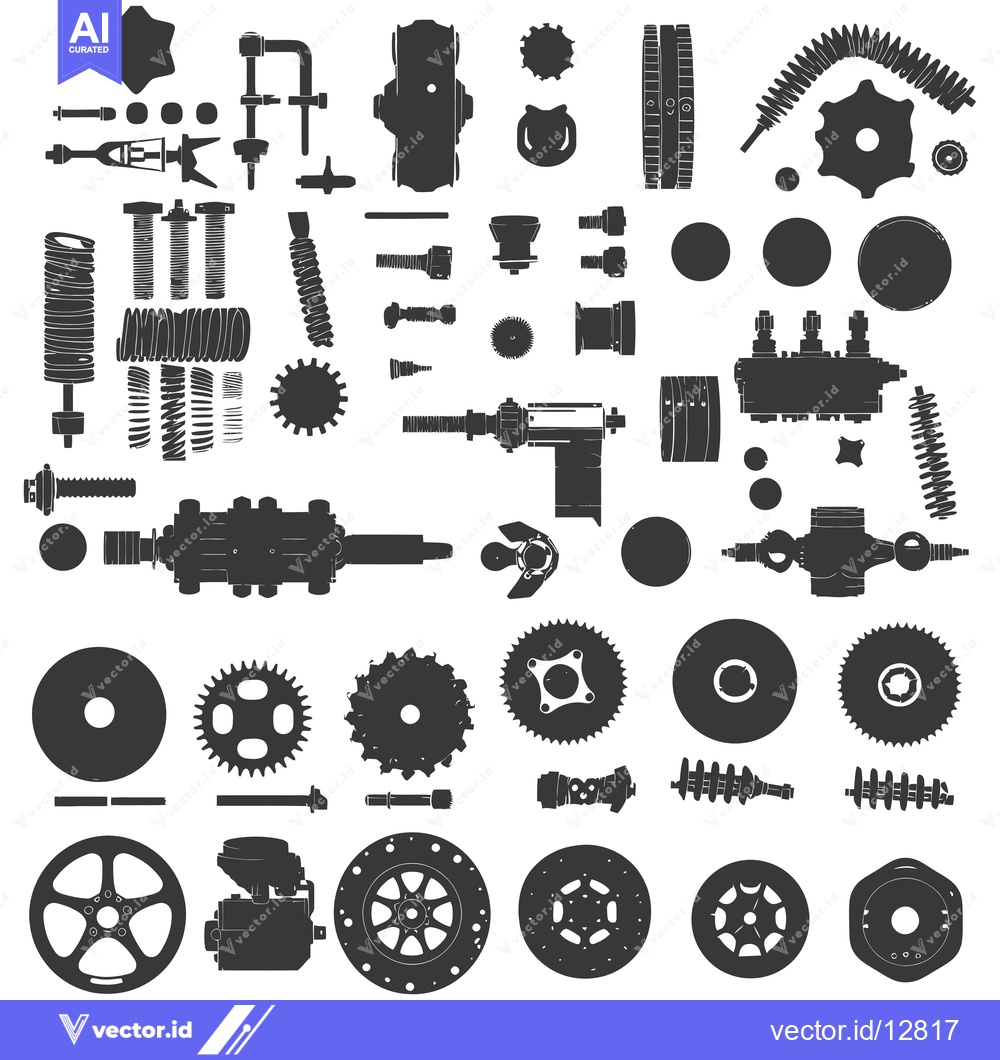 Premium Vector of A Collection of Black and White Automotive Parts Illustrations