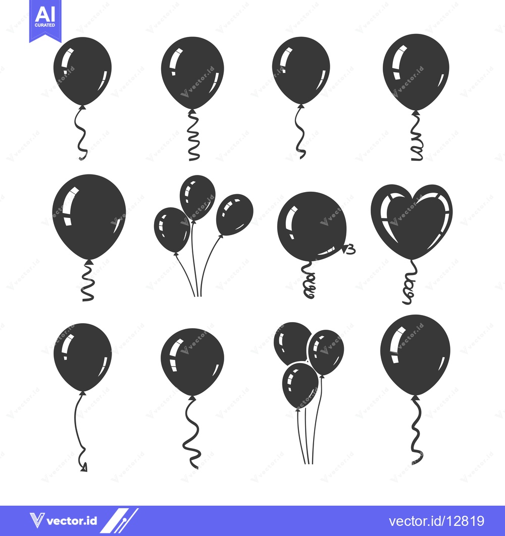 Premium Vector dari A collection of black and white balloon icons in various arrangements