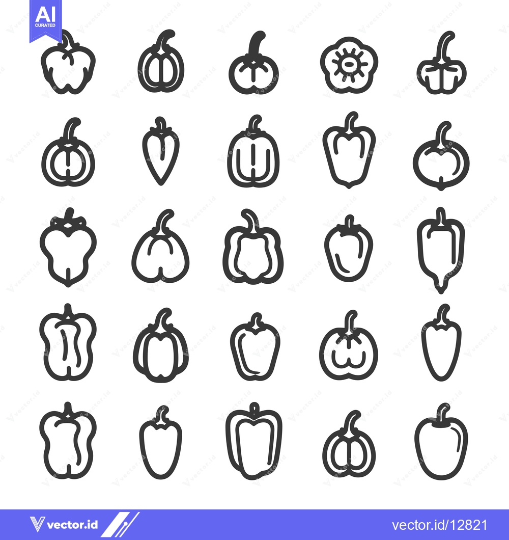 Premium Vector dari A Collection of Black and White Bell Pepper Outline Illustrations