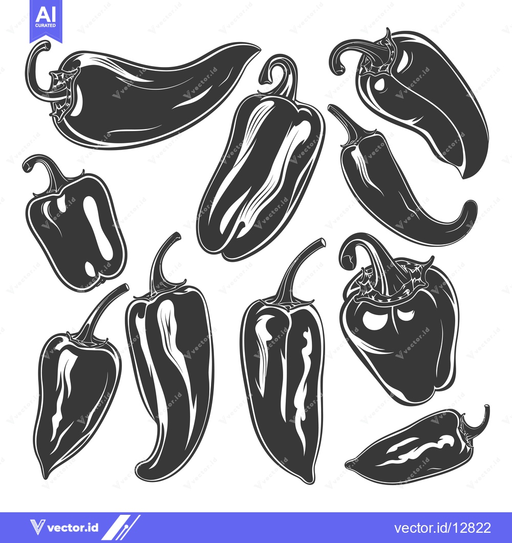 Premium Vector dari A Collection of Black and White Bell Peppers