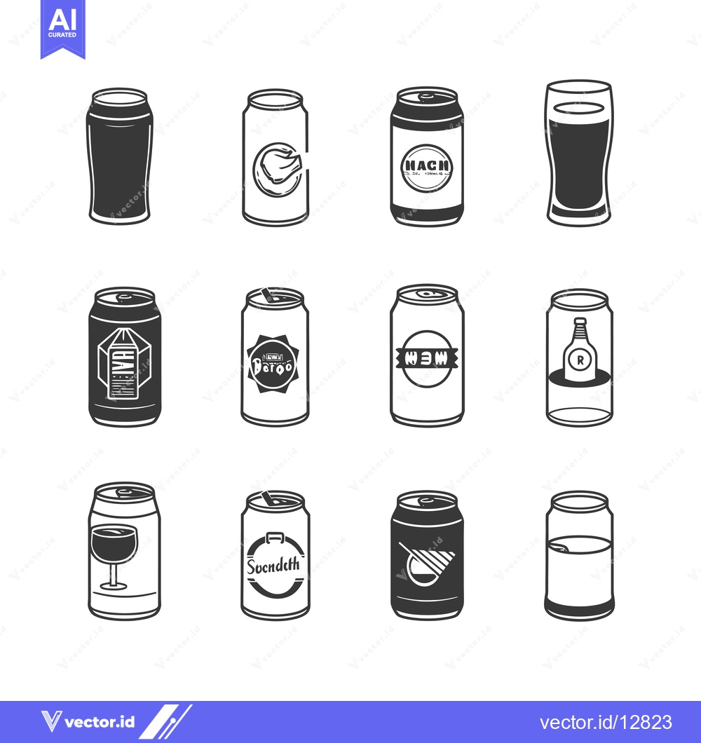 Premium Vector dari A Collection of Black and White Beverage Cans and Glasses