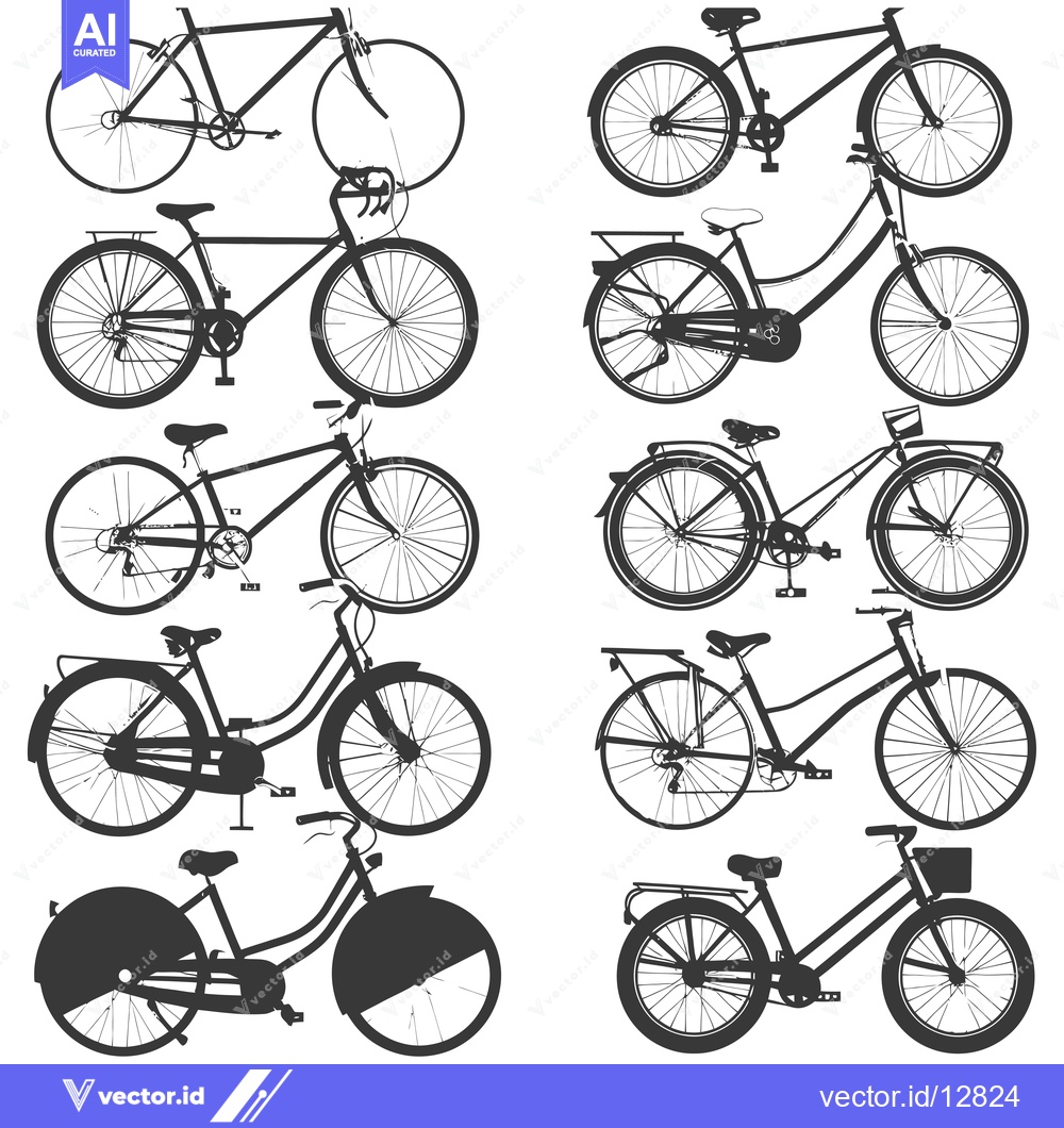 Premium Vector of A Collection of Black and White Bicycle Silhouettes