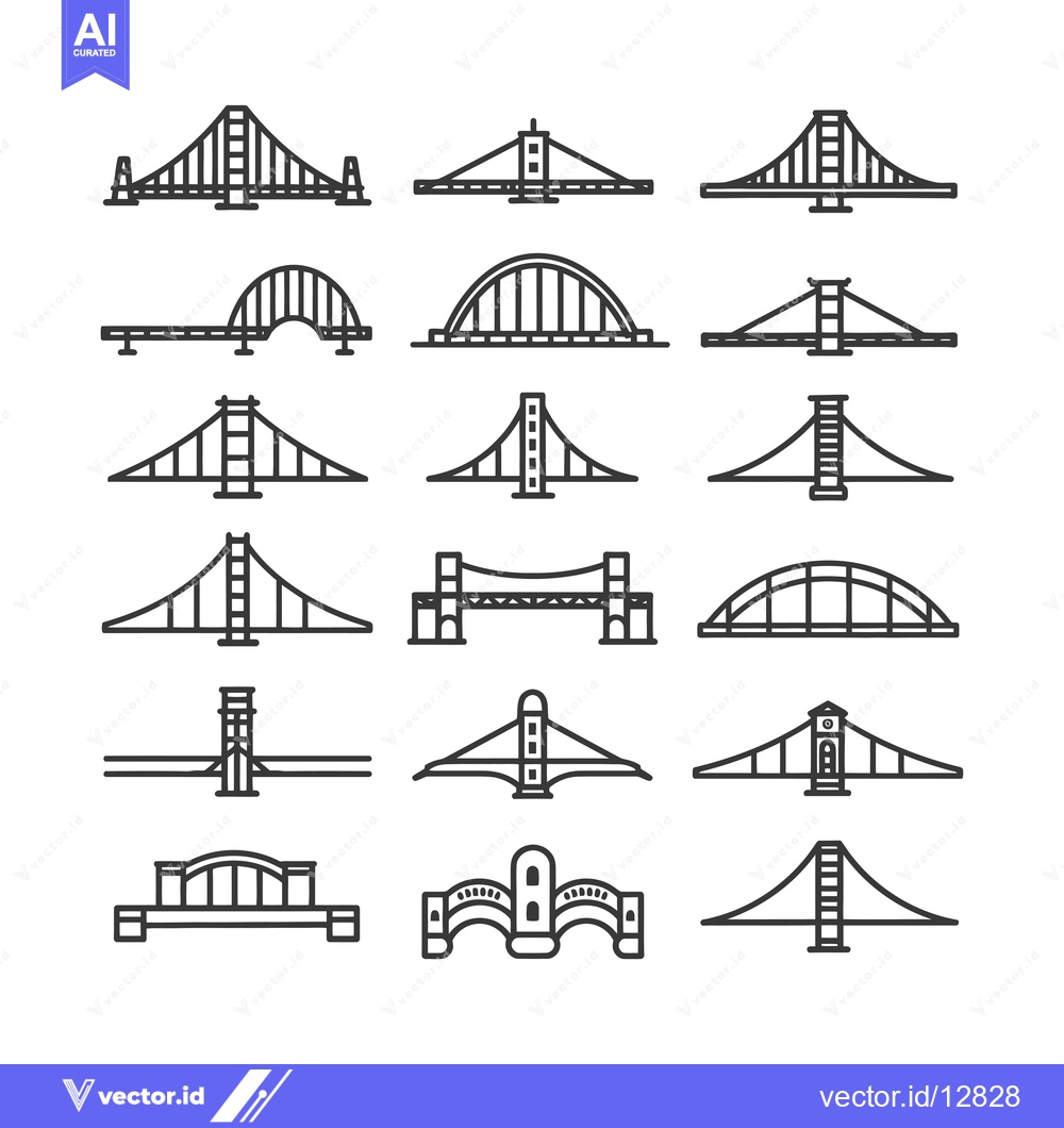 Premium Vector of A Collection of Black and White Bridge Line Drawings