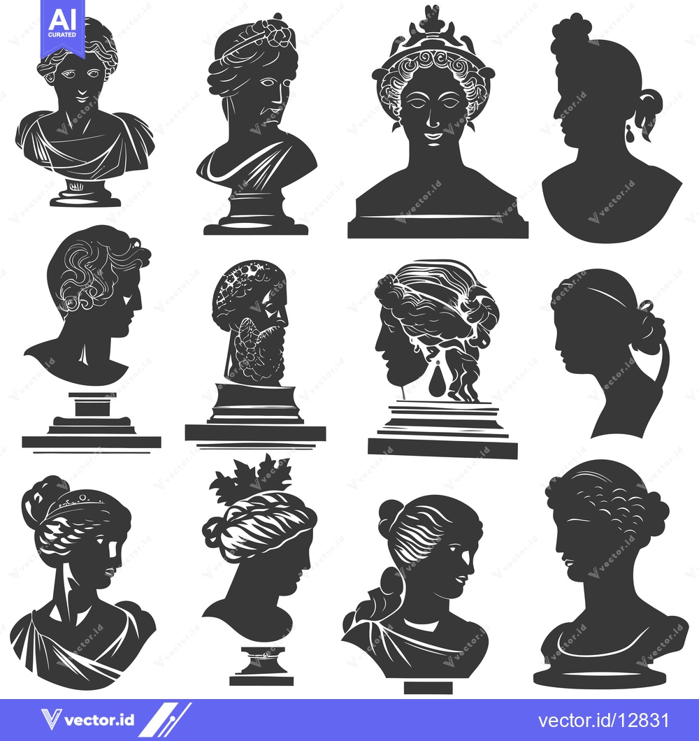Premium Vector dari A Collection of Black and White Bust Sculptures in Profile