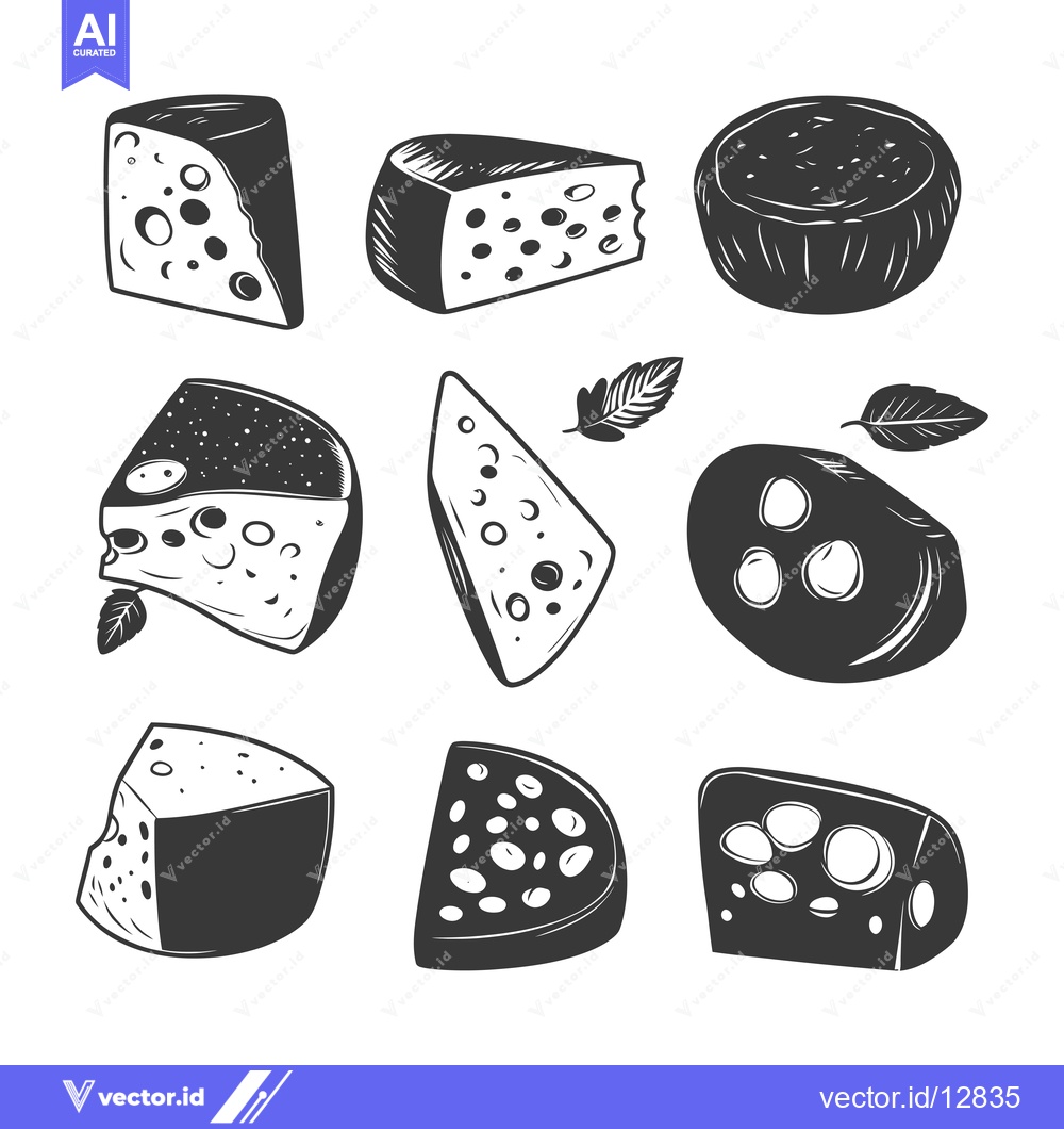 Premium Vector dari A Collection of Black and White Cheese and Sausage Illustrations