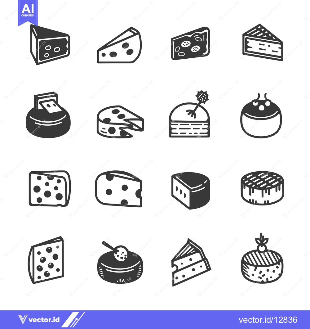 Premium Vector dari A Collection of Black and White Cheese Icons