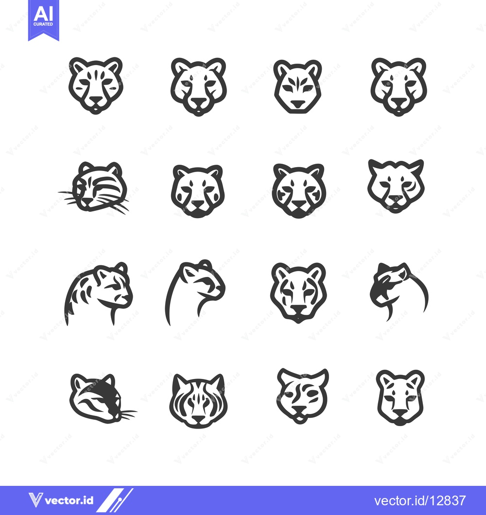 Premium Vector of A Collection of Black and White Cheetah and Leopard Line Drawings