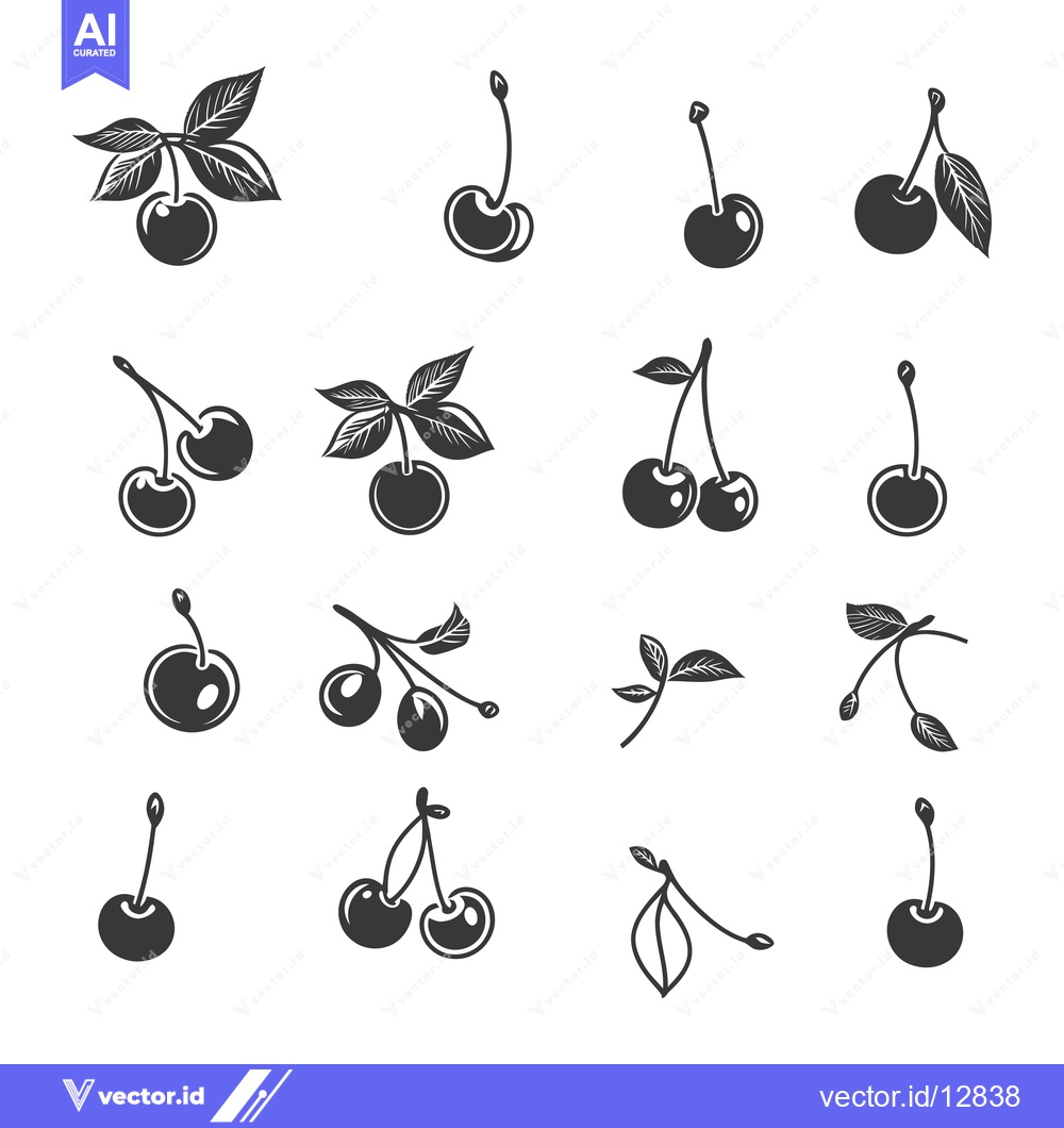 Premium Vector dari A Collection of Black and White Cherry Illustrations