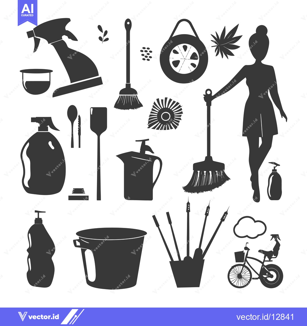 Premium Vector of A Collection of Black and White Cleaning and Household Silhouettes