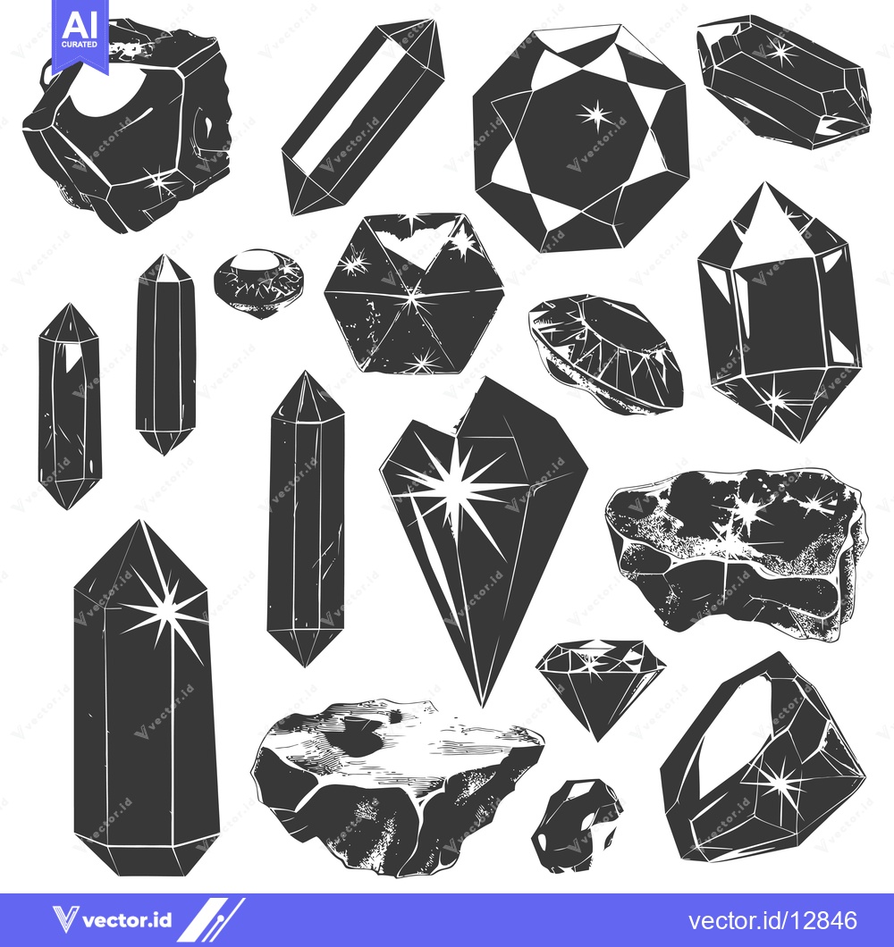 Premium Vector dari A Collection of Black and White Crystal Illustrations