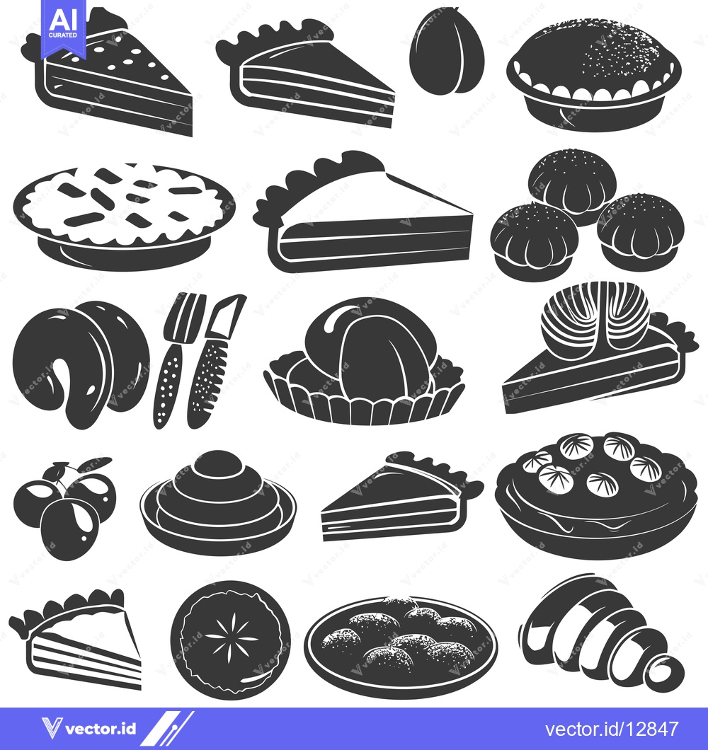 Premium Vector dari A Collection of Black and White Dessert Icons