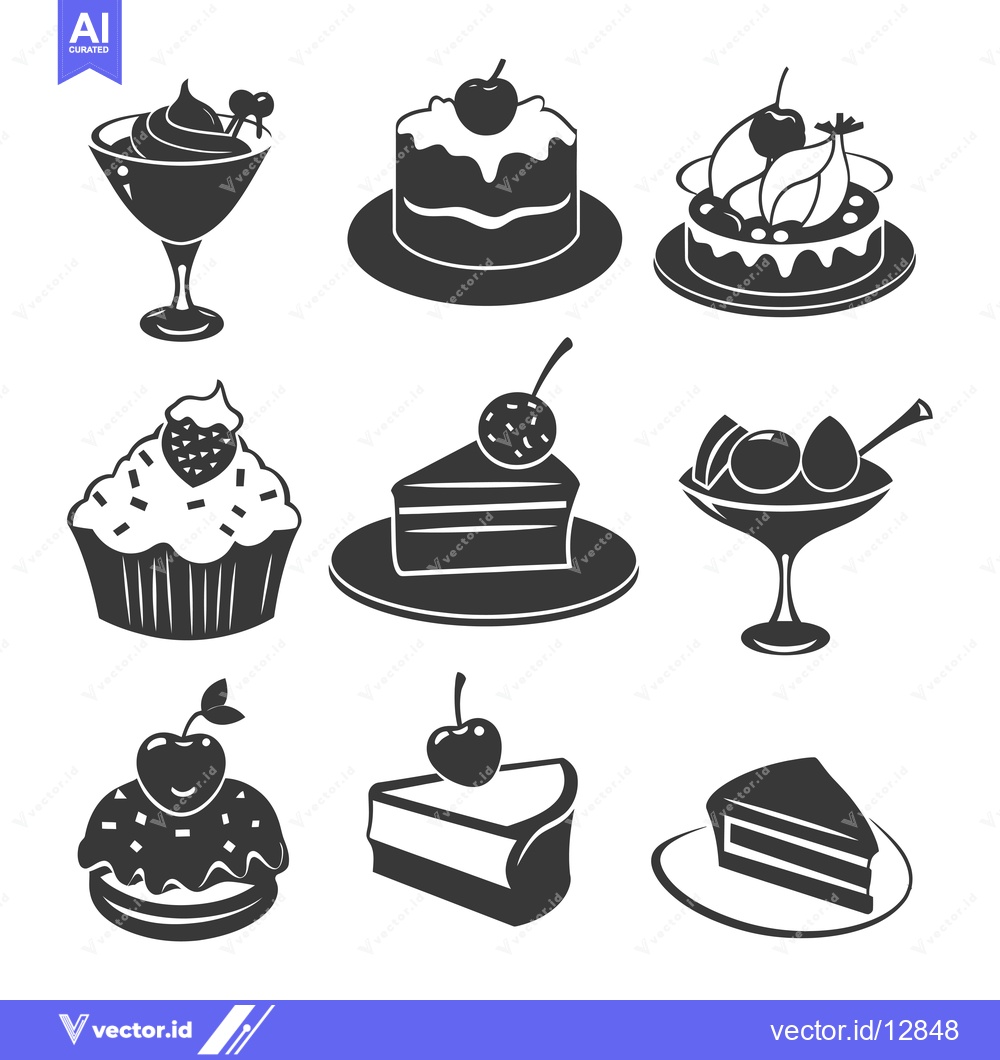 Premium Vector dari A Collection of Black and White Dessert Icons