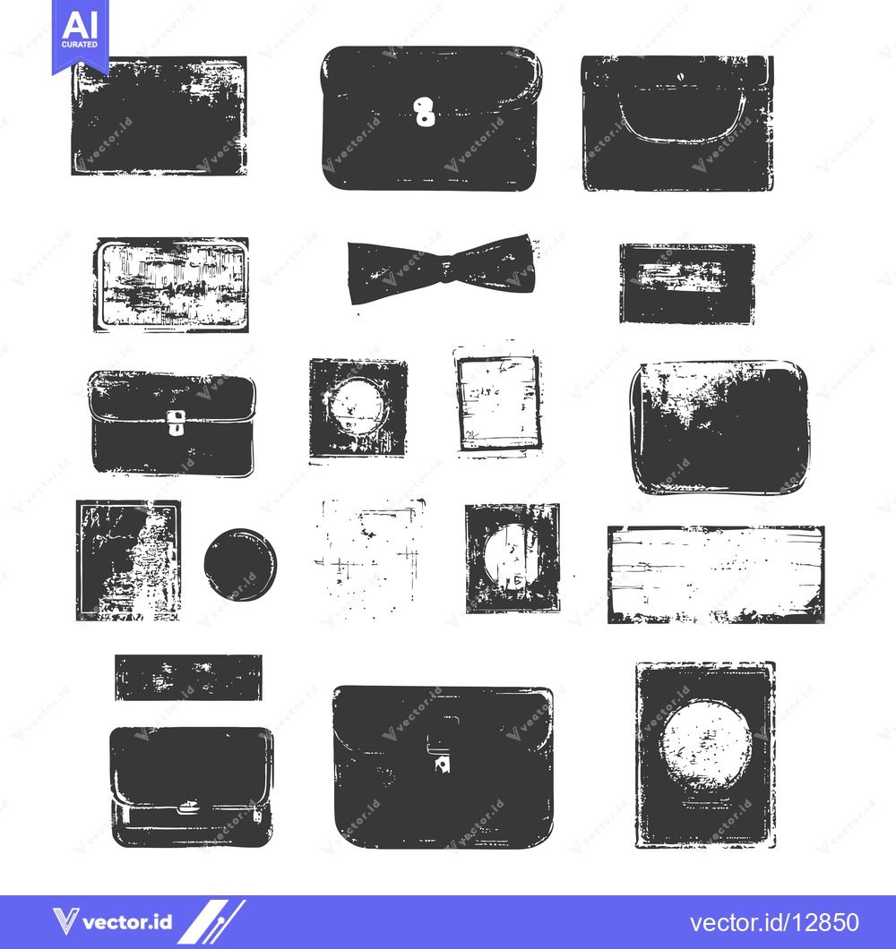 Premium Vector dari A Collection of Black and White Distressed Shapes, Including Briefcase