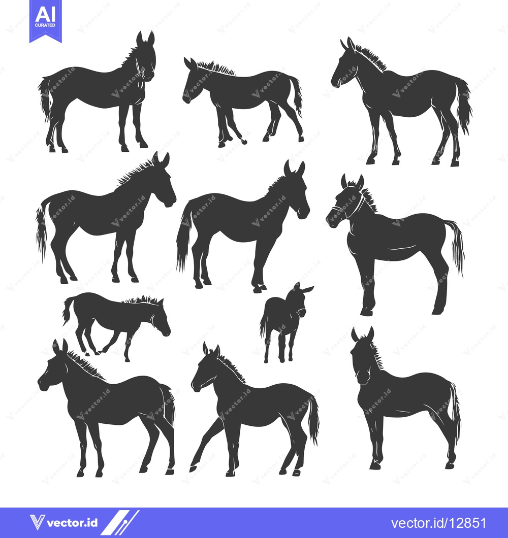 Premium Vector dari A Collection of Black and White Donkey Silhouettes in Various Poses