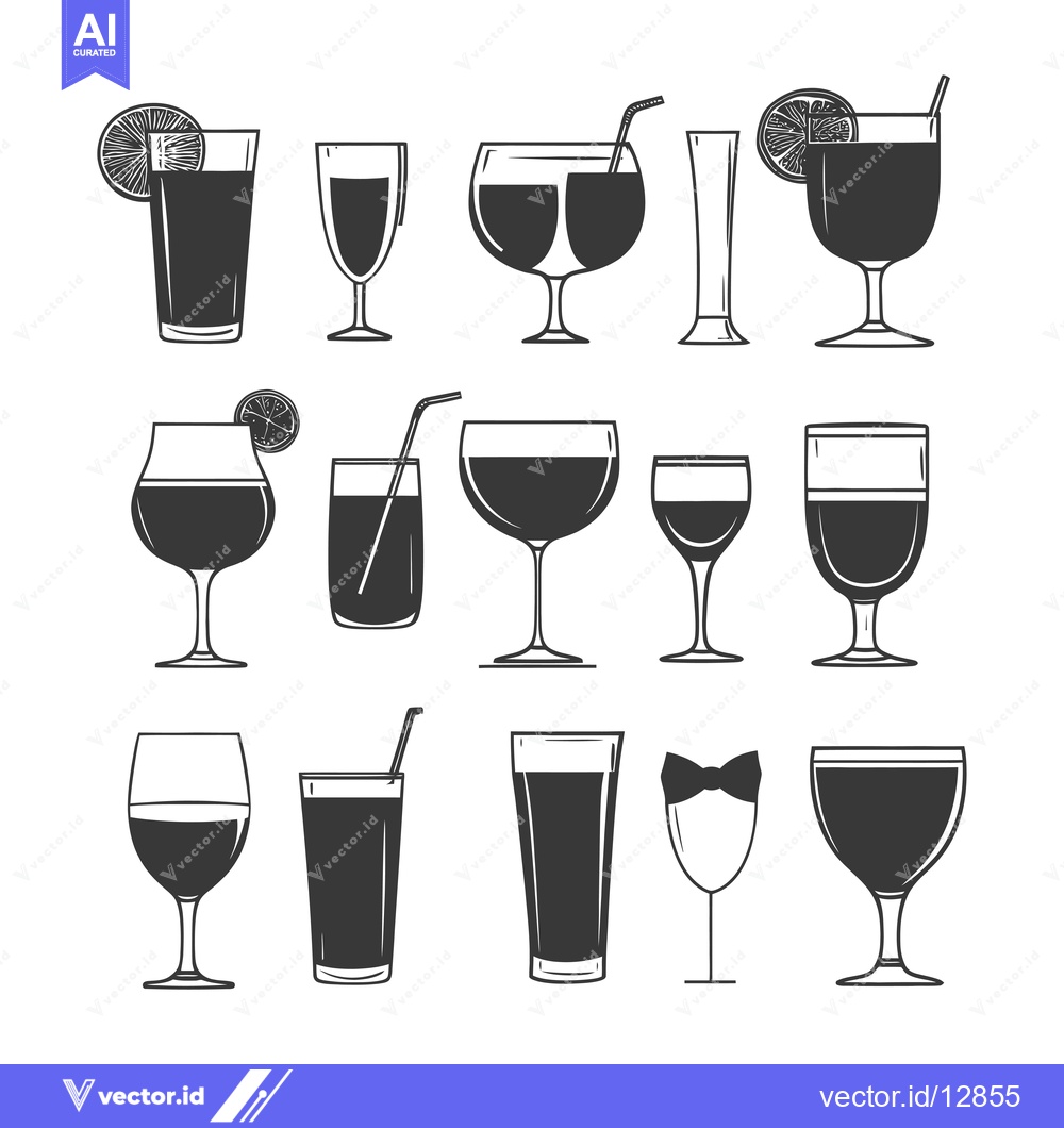 Premium Vector dari A Collection of Black and White Drinkware Illustrations