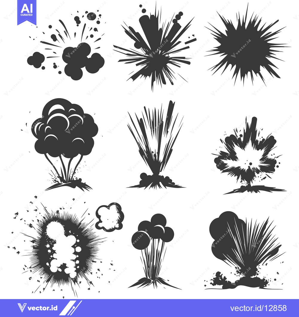Premium Vector of A Collection of Black and White Explosion Silhouettes