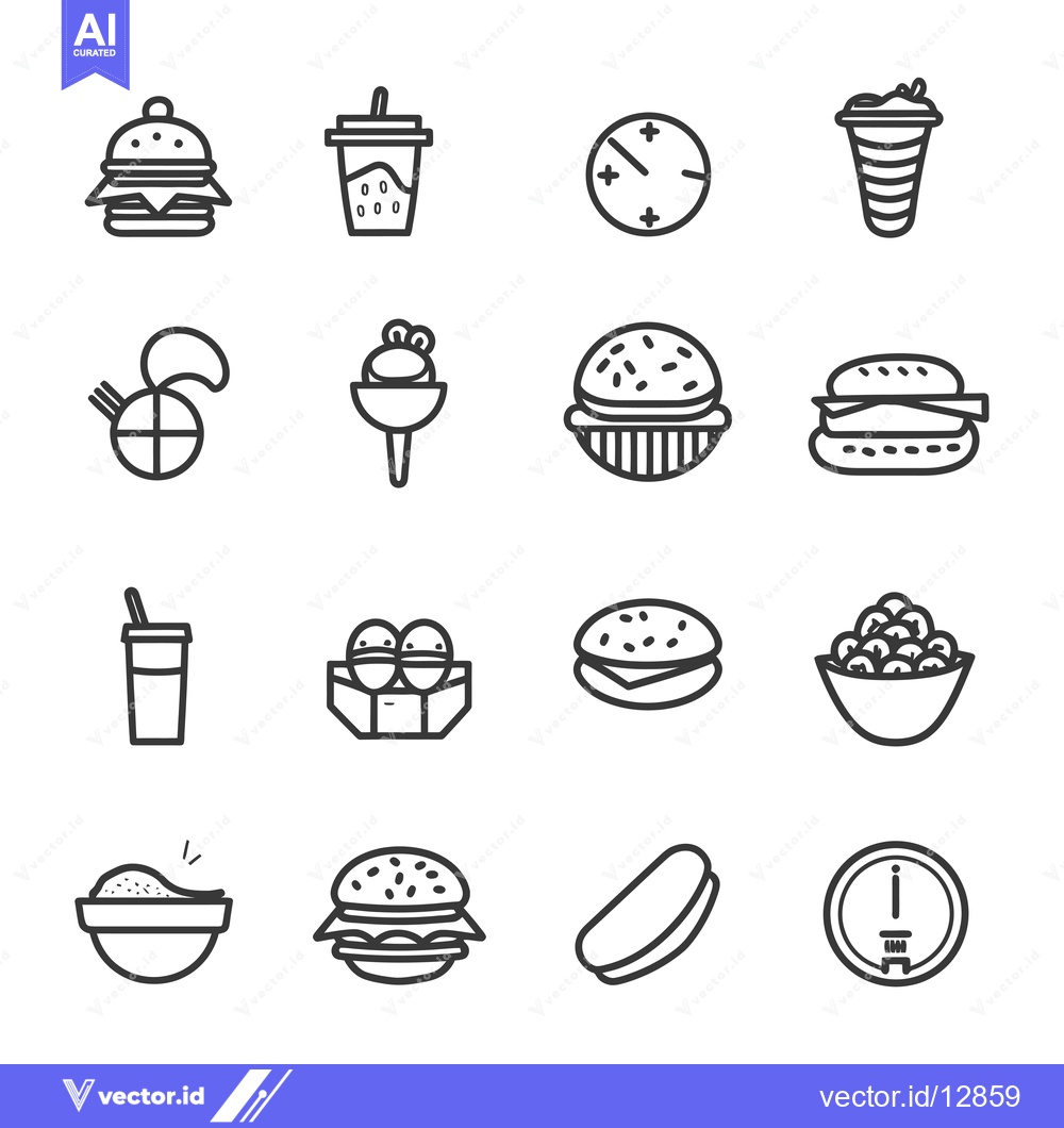 Premium Vector of A Collection of Black and White Fast Food Icons