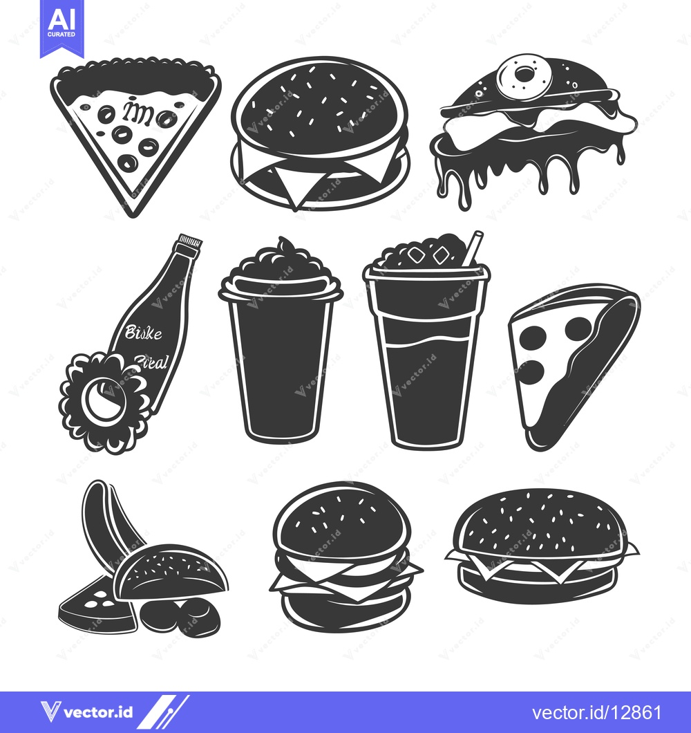 Premium Vector dari A Collection of Black and White Fast Food Illustrations