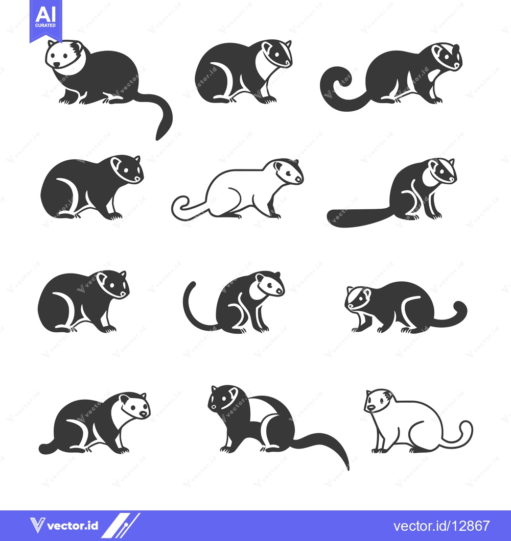 Premium Vector dari A Collection of Black and White Ferret Silhouettes in Various Poses