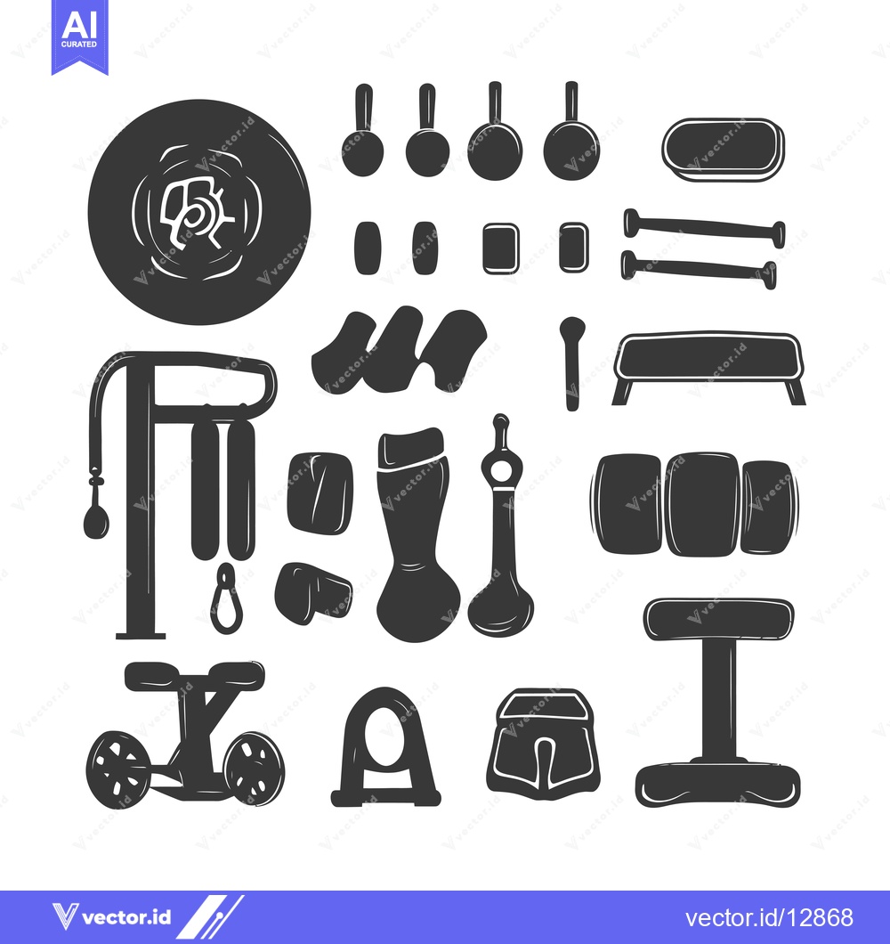 Premium Vector dari A Collection of Black and White Fitness Equipment Icons