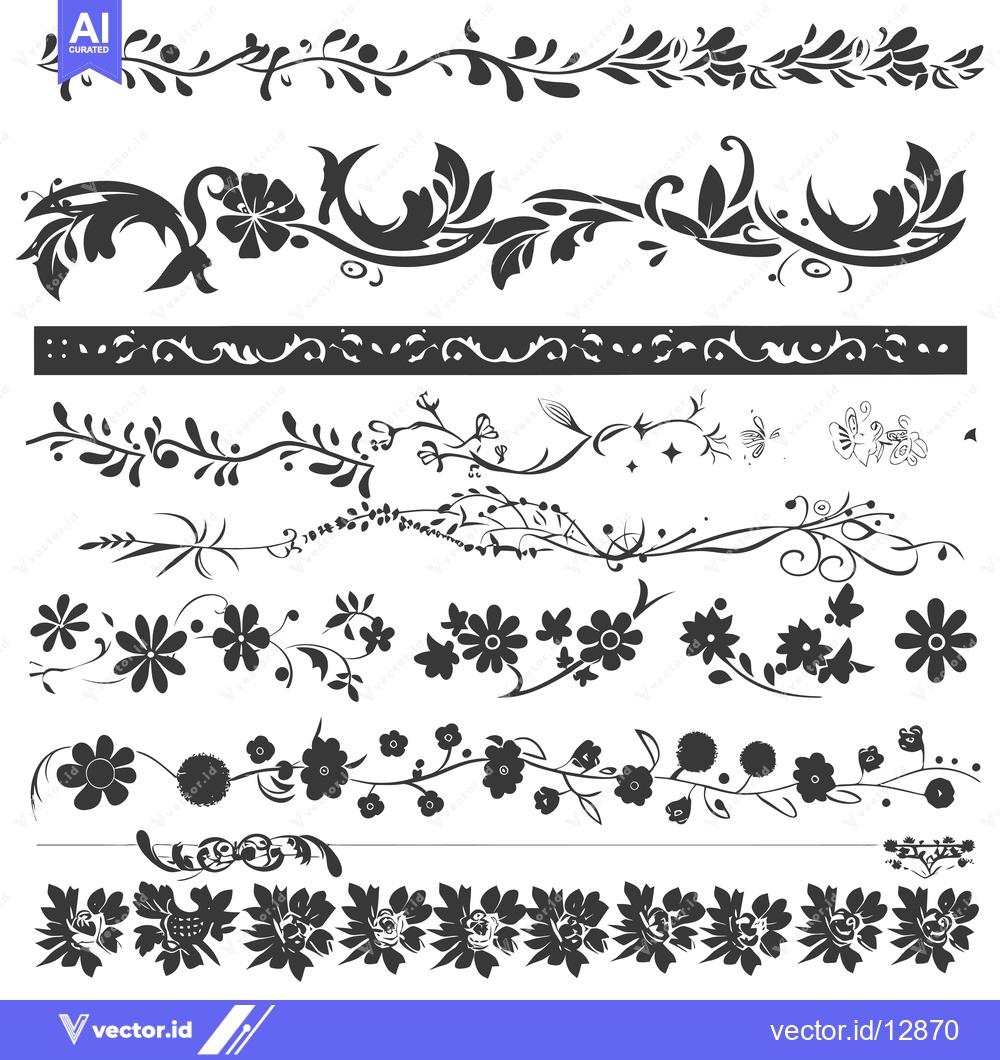 Premium Vector of A Collection of Black and White Floral Design Elements