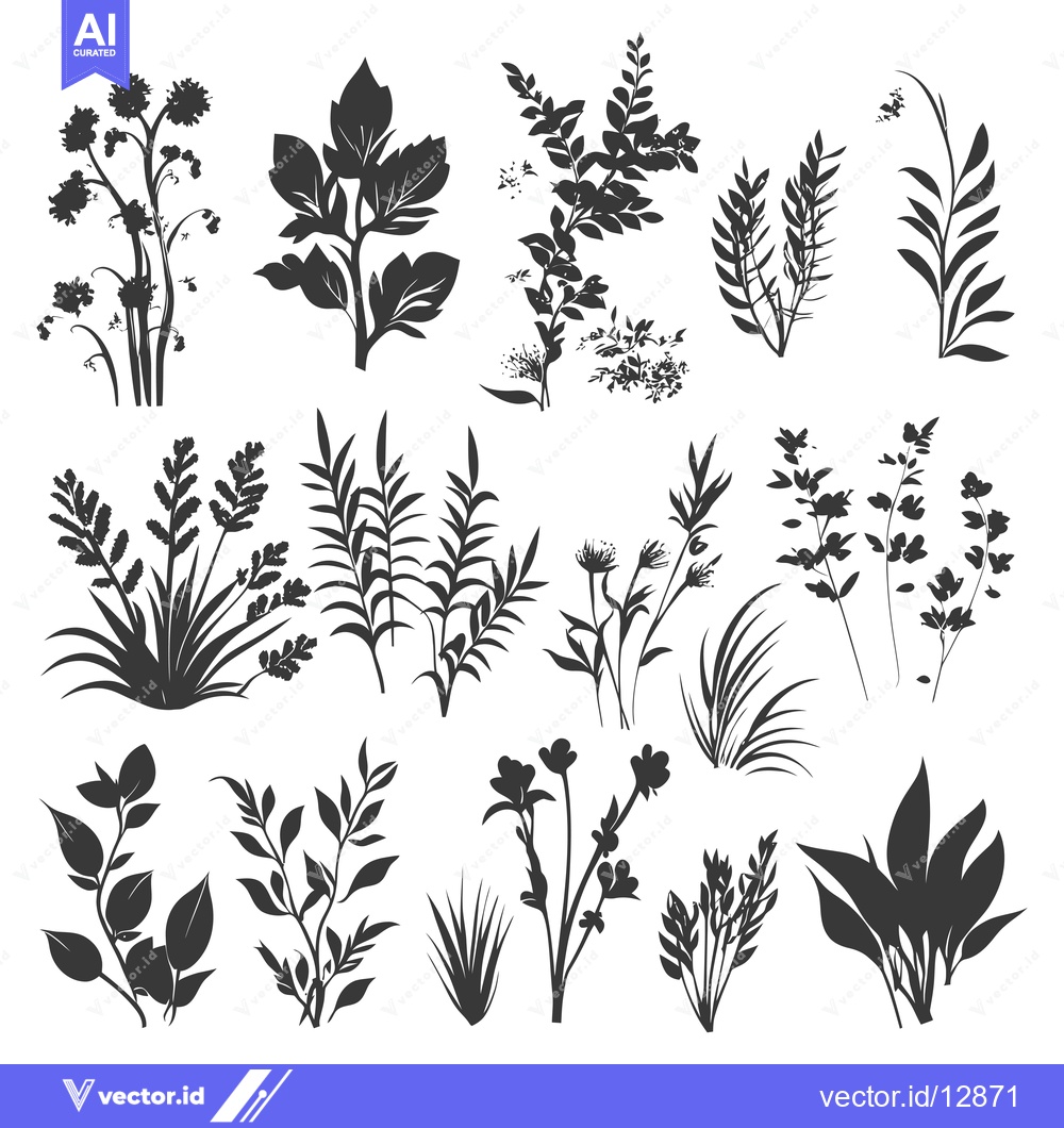 Premium Vector dari A Collection of Black and White Floral Silhouettes