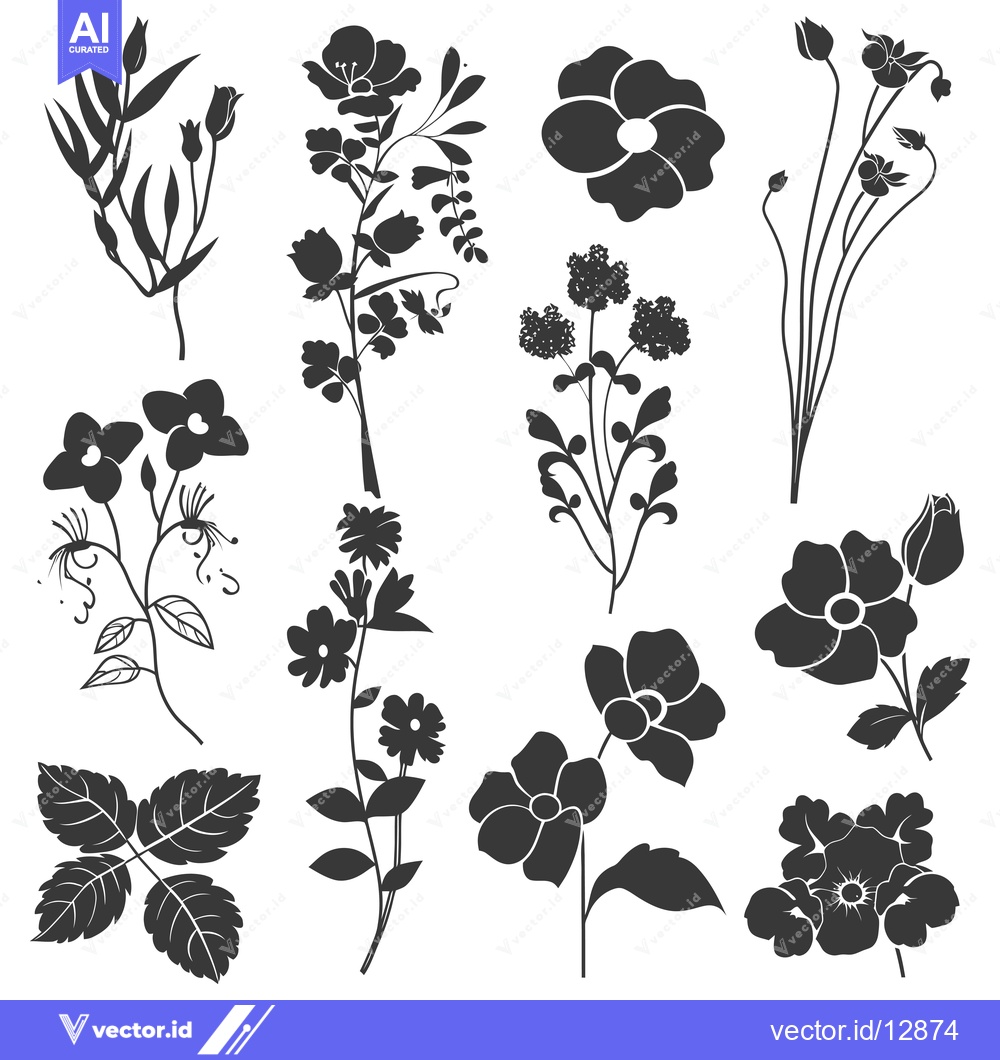 Premium Vector of A Collection of Black and White Flower Silhouettes