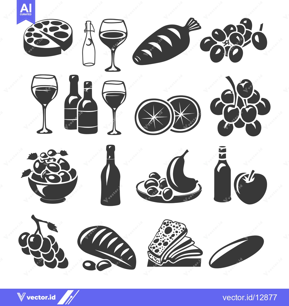 Premium Vector dari A Collection of Black and White Food and Drink Icons