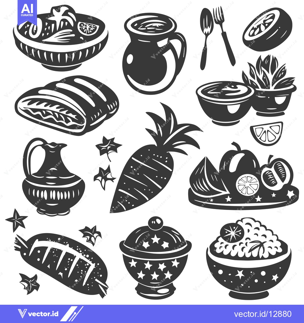 Premium Vector of A Collection of Black and White Food Illustrations