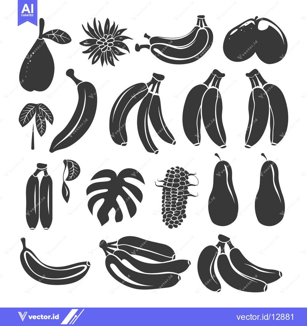 Premium Vector dari A Collection of Black and White Fruit and Plant Silhouettes