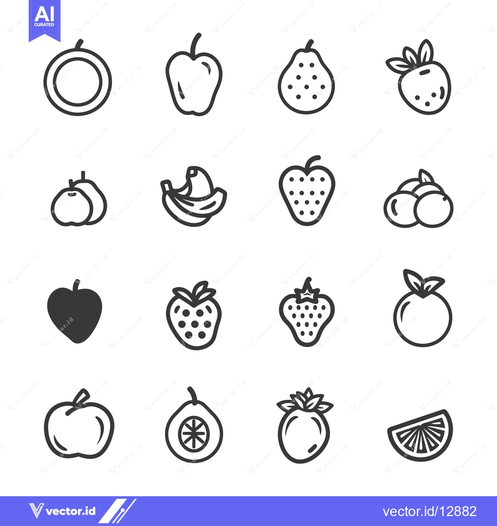 Premium Vector dari A collection of black and white fruit icons