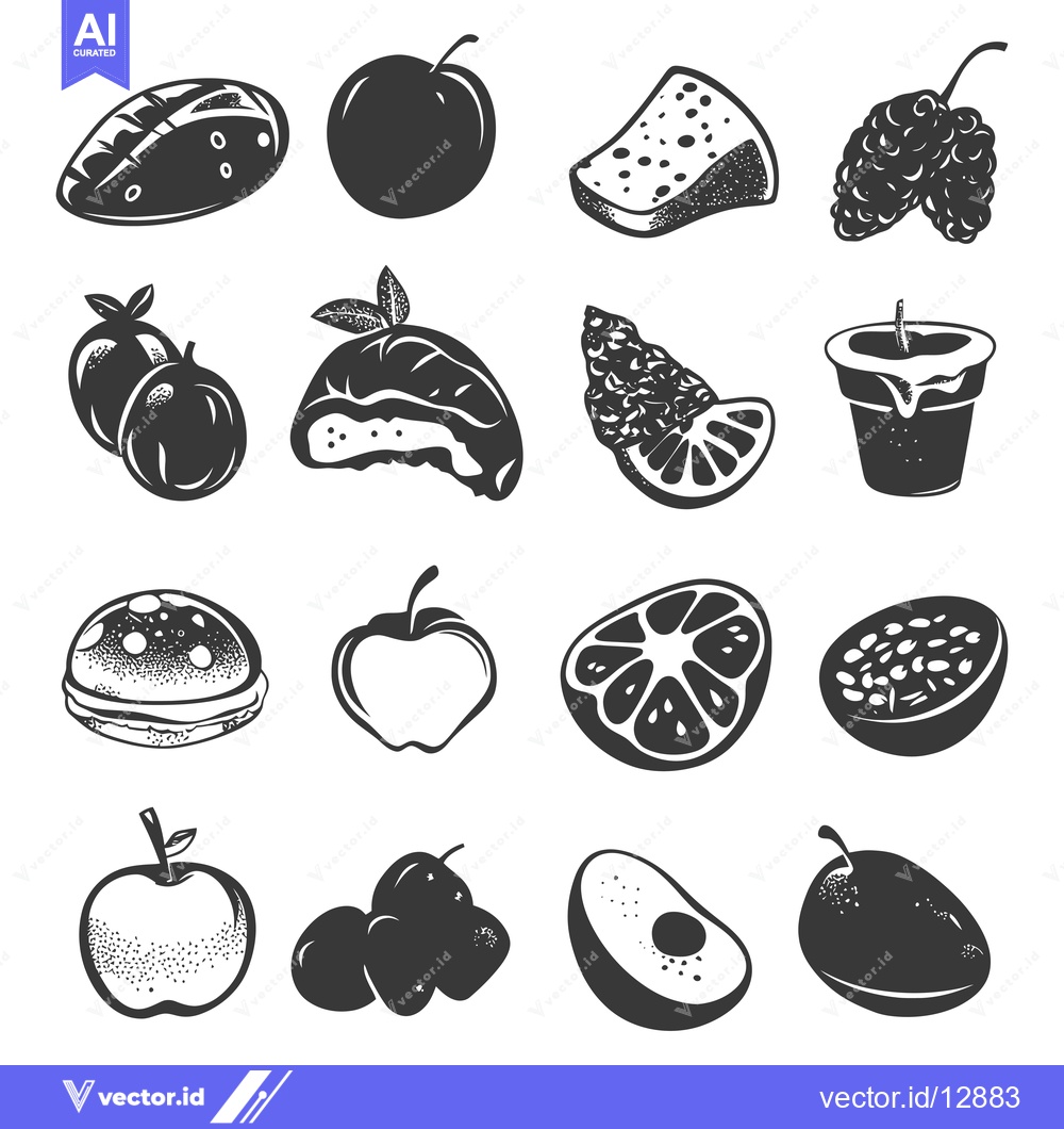 Premium Vector dari A Collection of Black and White Fruit Illustrations